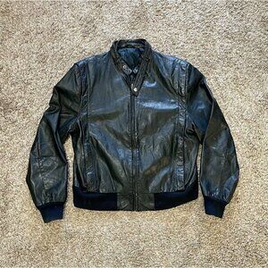 Vintage Black Leather Cafe Rider Motorcycle Jacket Size 44 Large